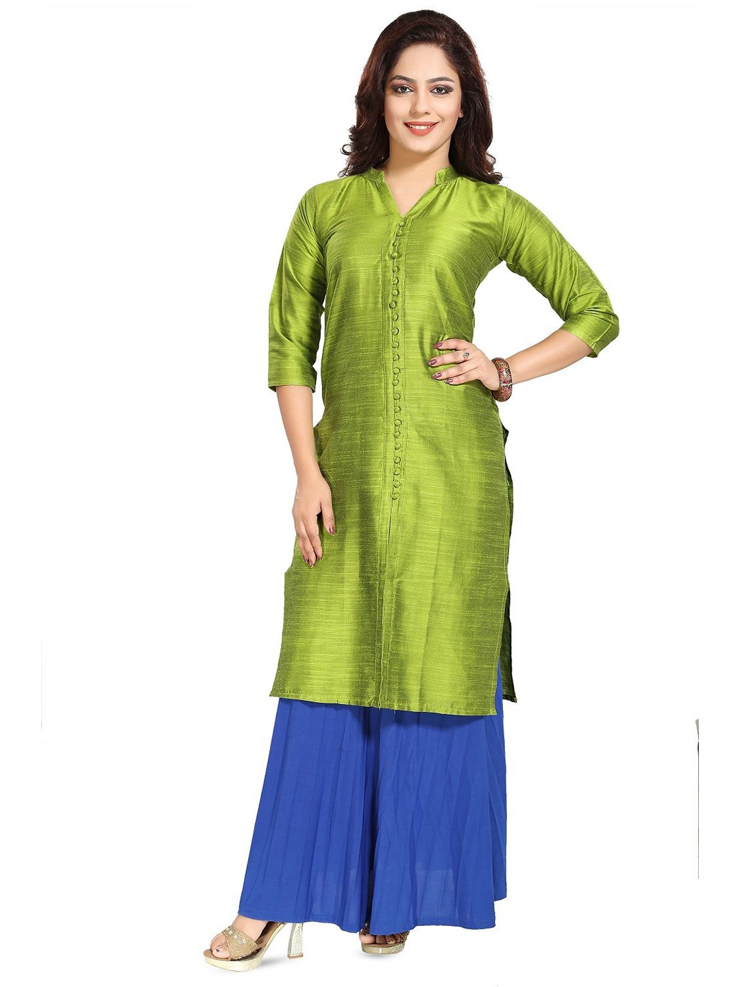 

DREAM & DZIRE Mandarin Collar Straight Kurtas, Green