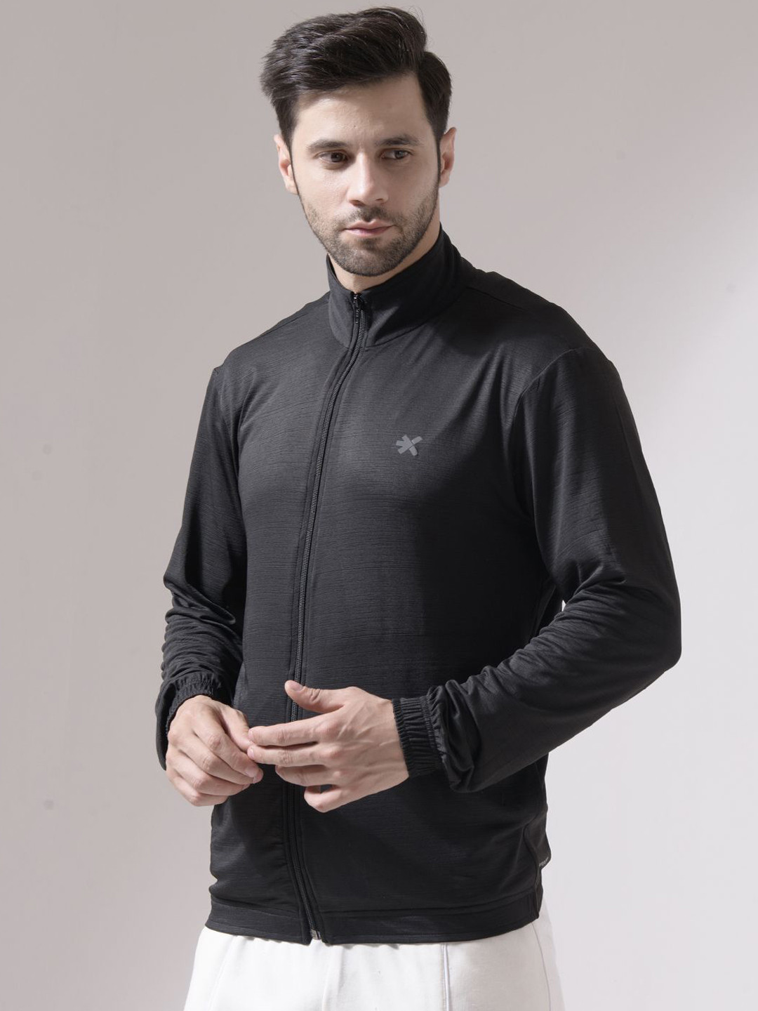 

HRX by Hrithik Roshan Men Mock Collar Solid Sports Lightweight Bomber Jacket, Black