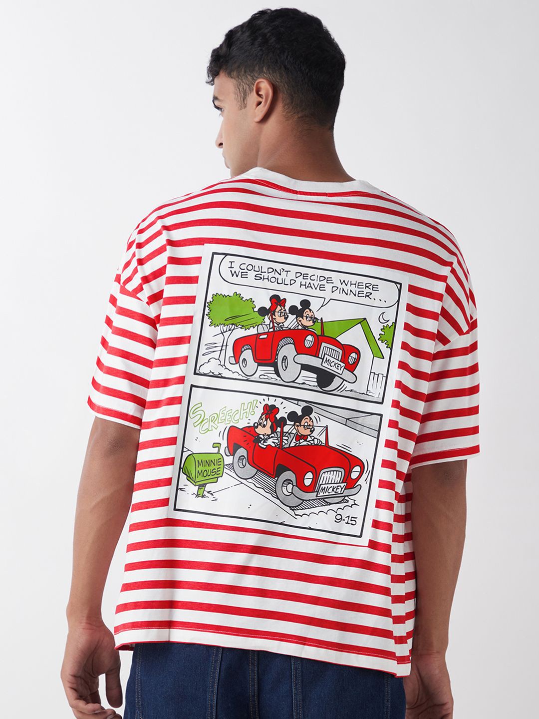 

Bewakoof Official Disney Merchandise Men Mickey Humor Striped T-Shirt, White