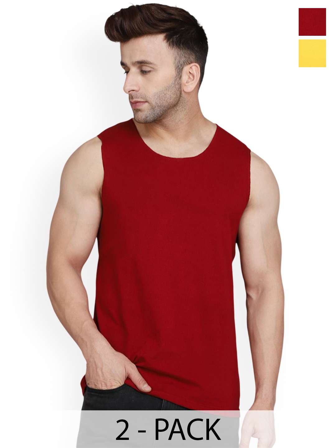 

Woostro Pack Of 2 Gym Innerwear Vests, Maroon