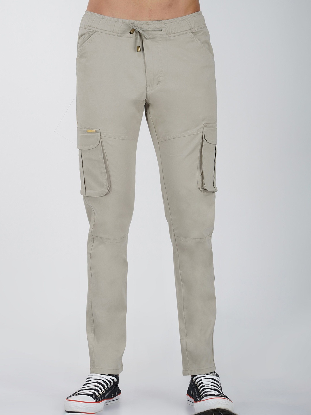 

NUEVOSDAMAS Men Cotton Smart Low-Rise Cargos Trousers, Grey