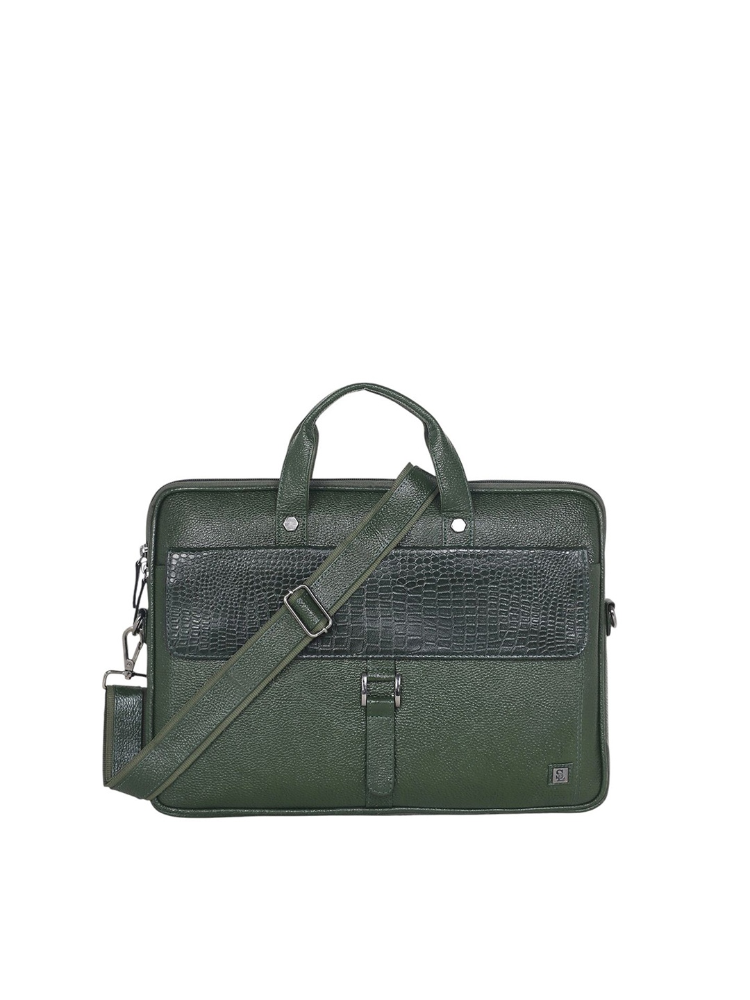 

Stamp Unisex Leather Laptop Bag, Green