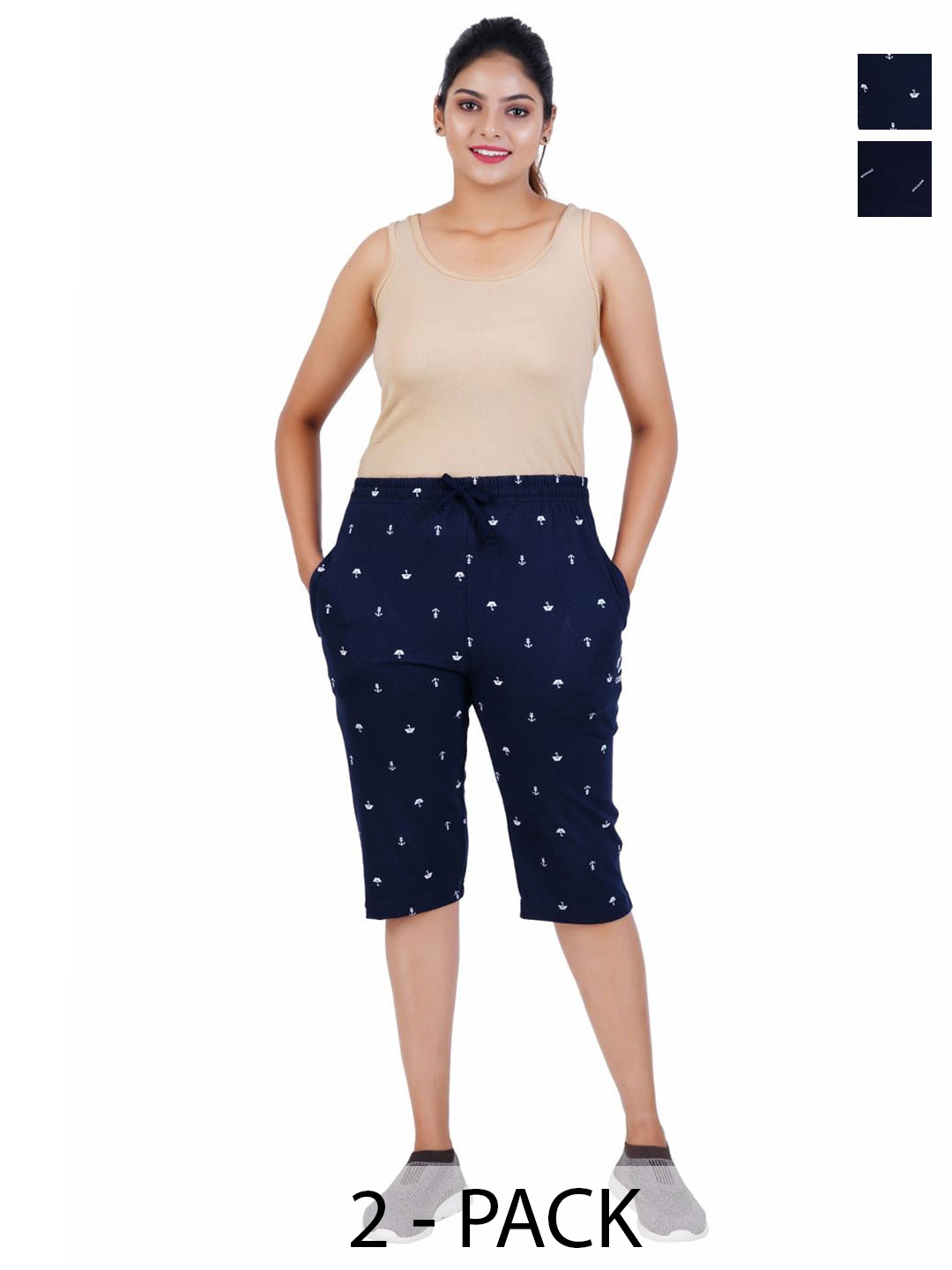 

FEEL TRACK Women Printed Capris, Navy blue