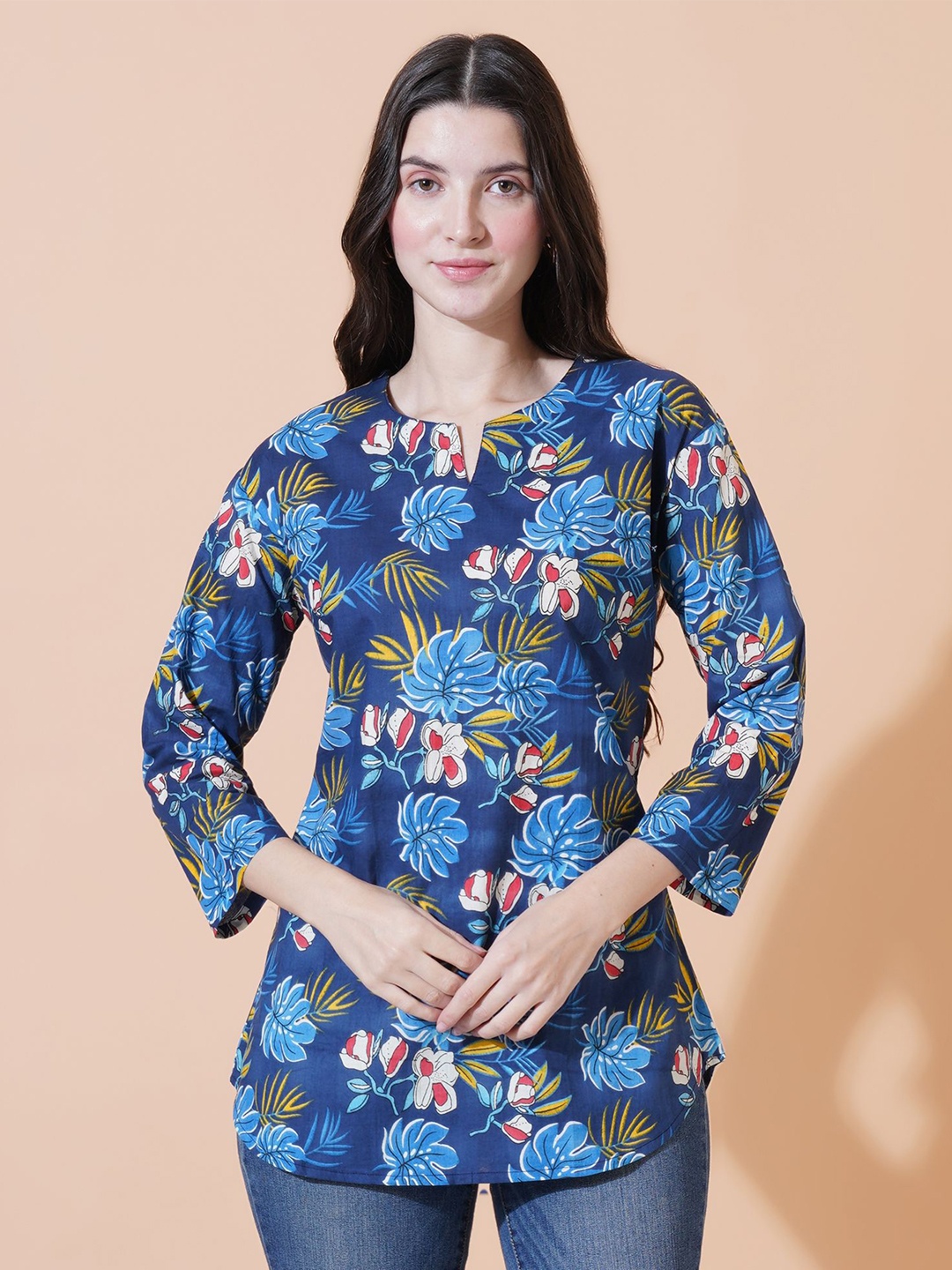 

GUDWEARS Floral Print Cotton Top, Blue