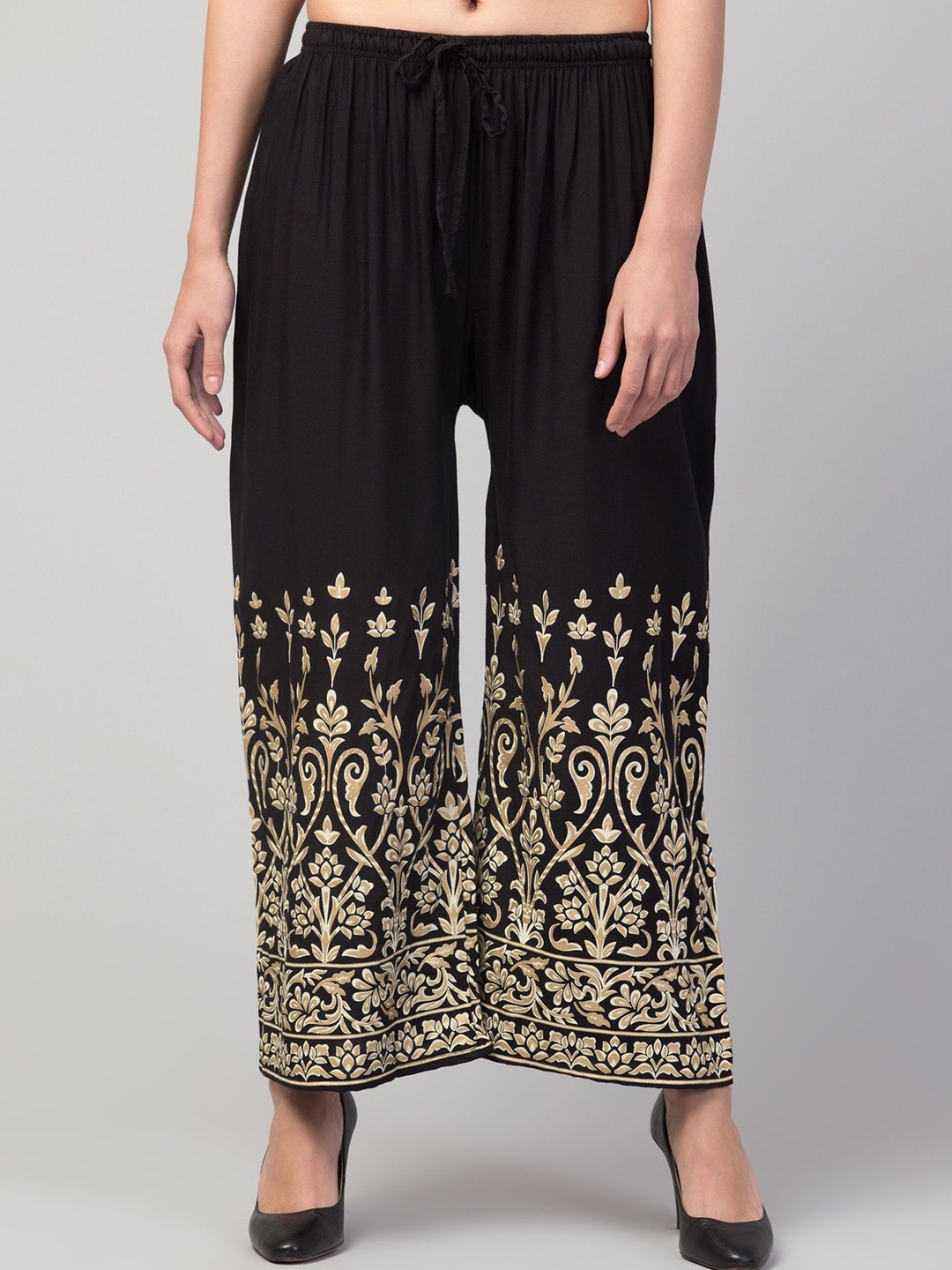

FAMBEE Women Flared Knitted Palazzos, Black