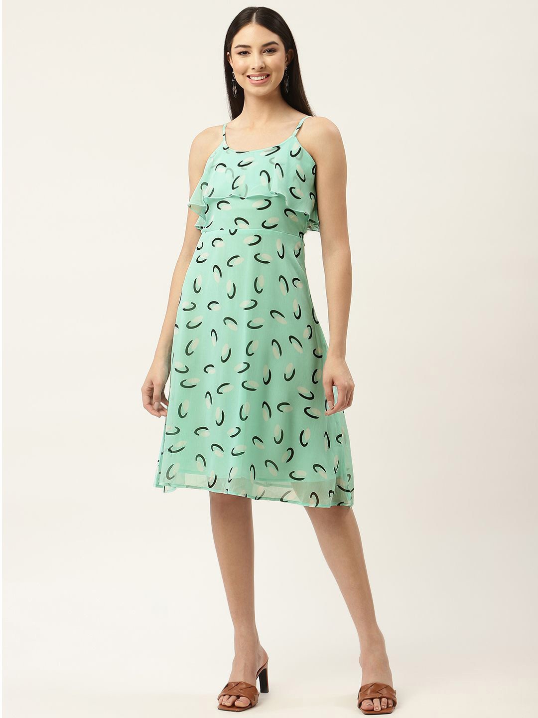 

Moda Rapido Print Layered Chiffon A-Line Midi Dress, Sea green