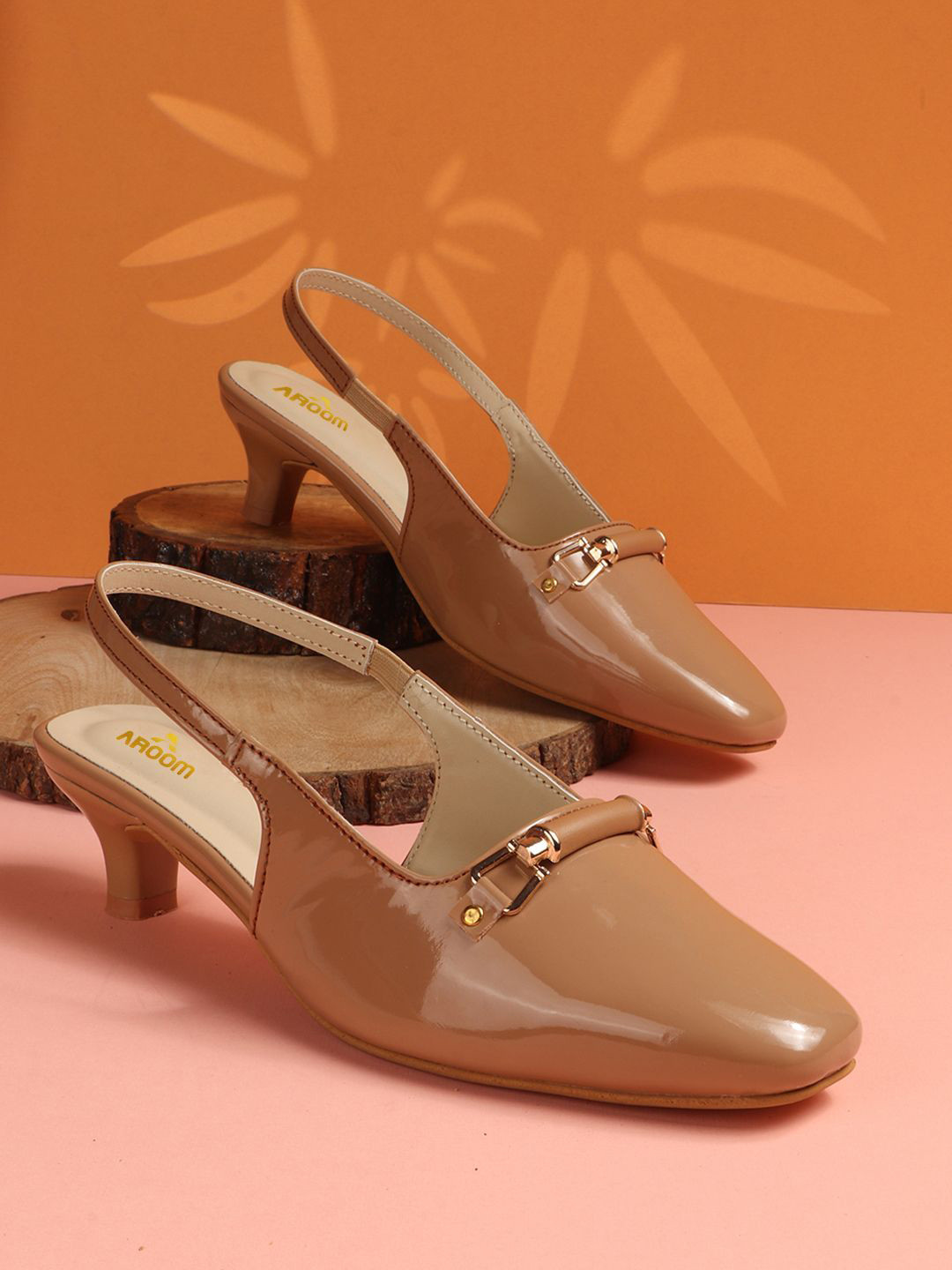 

AROOM Women Block Heel Pumps, Tan