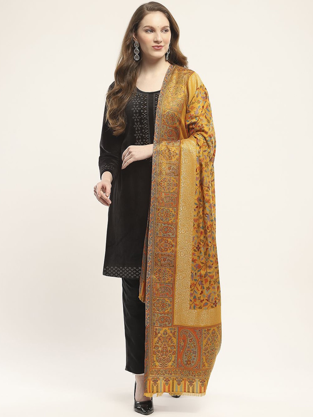 

Monte Carlo Ethnic Motifs Woven Design Acrylic Shawl, Mustard