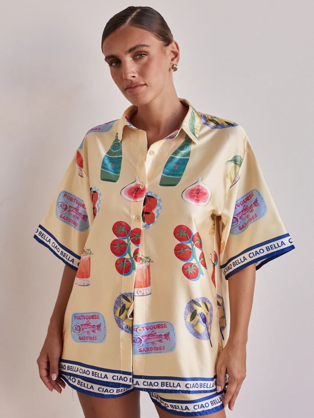 

LULU & SKY Printed Short Sleeves Shirt With Shorts, Beige