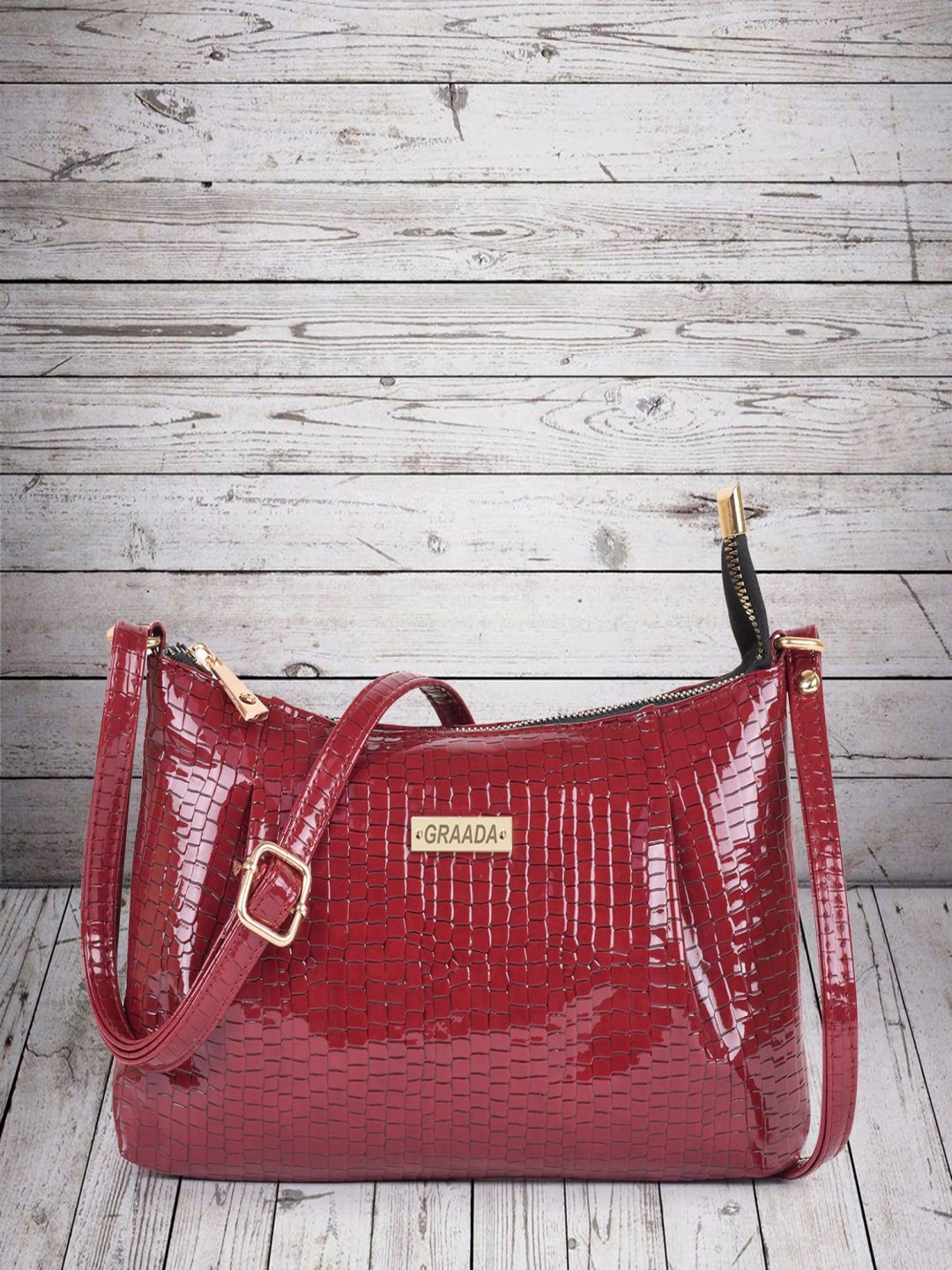

GRAADA Women Textured Structured Leather Sling Bag, Maroon