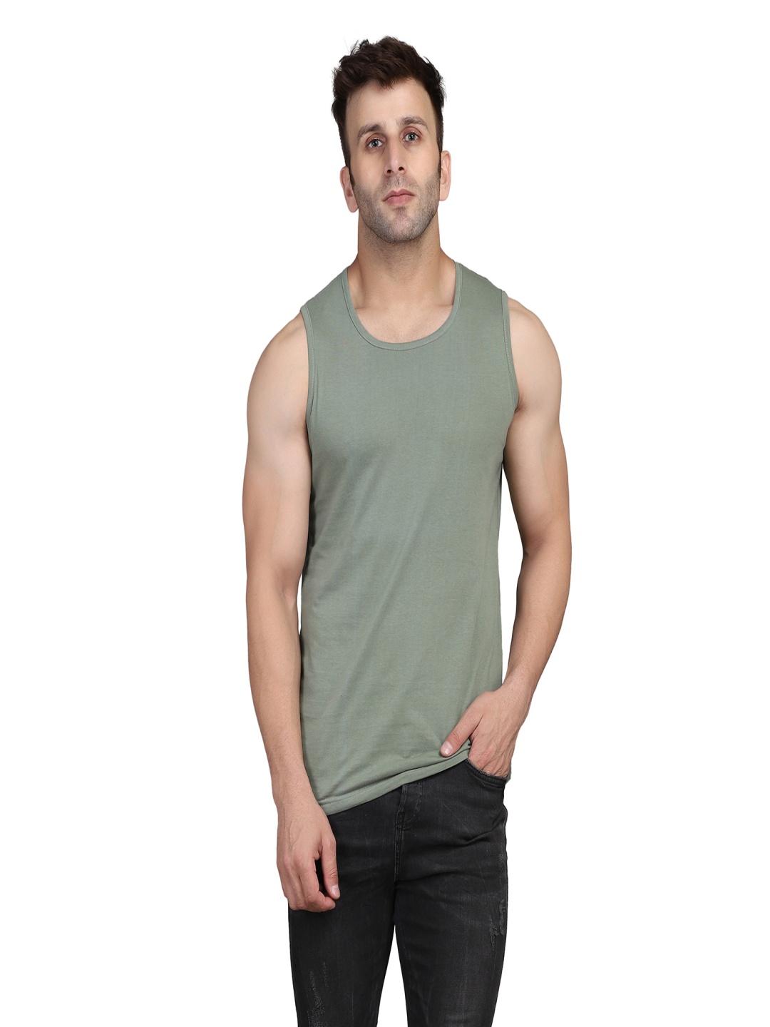 

WOOSTRO Men Pack Of 2 Solid Round Neck Cotton Slim Fit T-shirts, Green