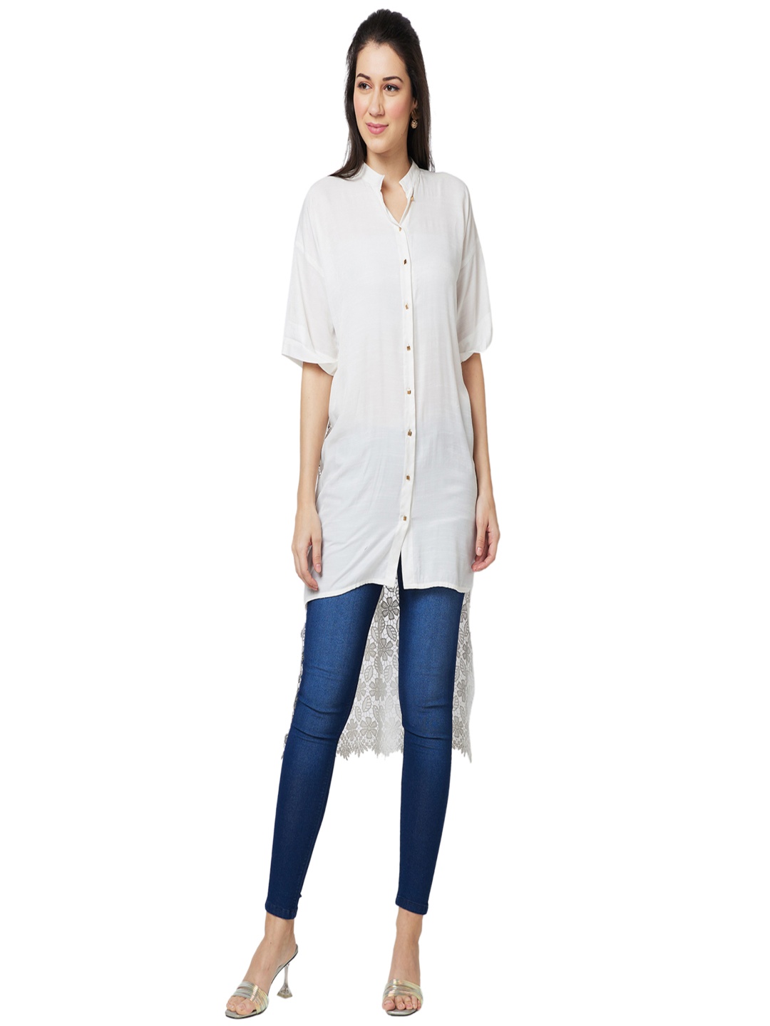 

Iti Women Shirt Style Longline Top, Off white