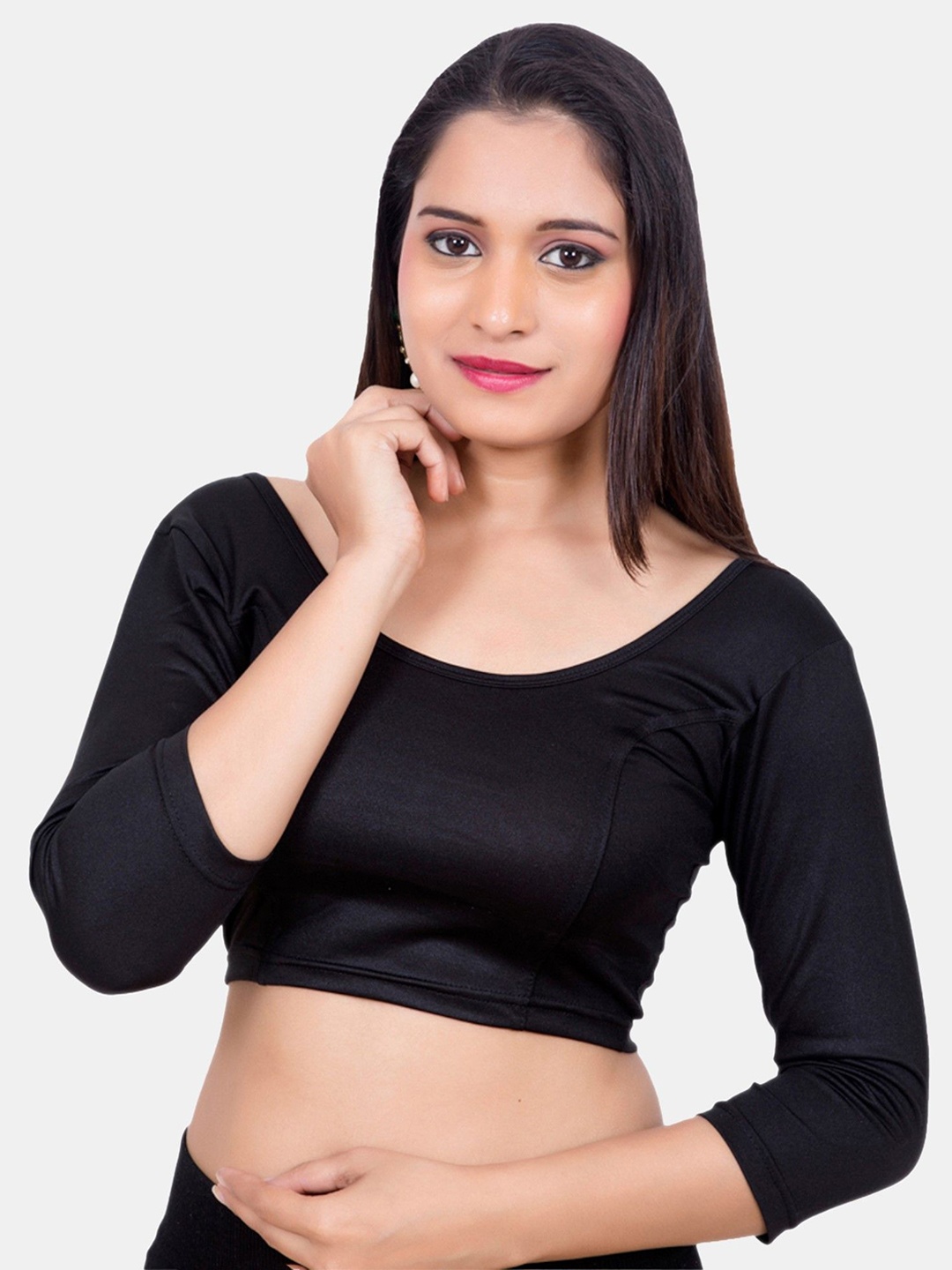 

neckbook Women Cotton Stretchable Saree Blouse, Black