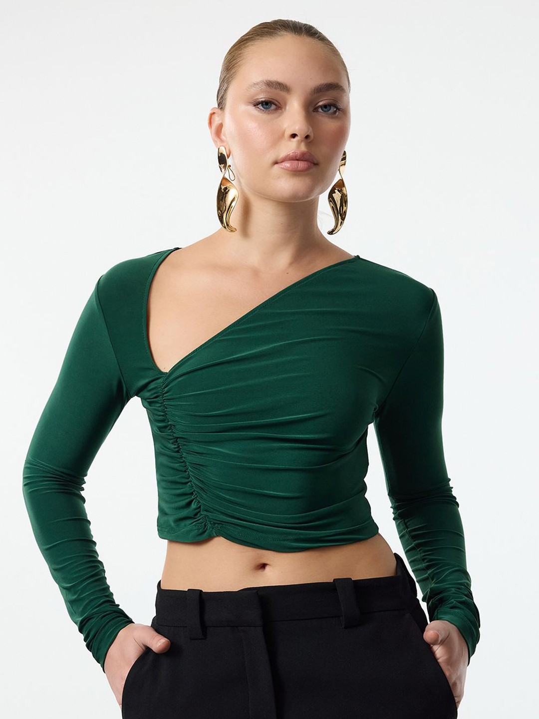 

Trendyol Women One Shoulder Crop Fitted Top, Na