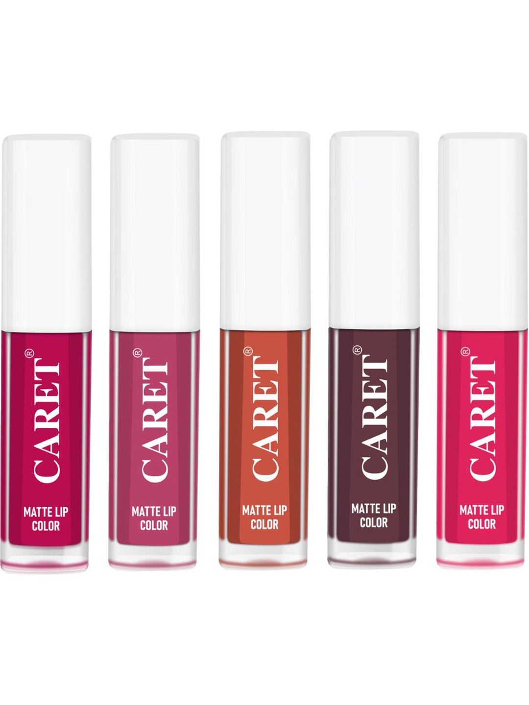 

CARET ORGANIC Set Of 5 Super-Pigmented Liquid Matte Lipsticks - 2 ml Each - 5-8-6-7-4, Pink