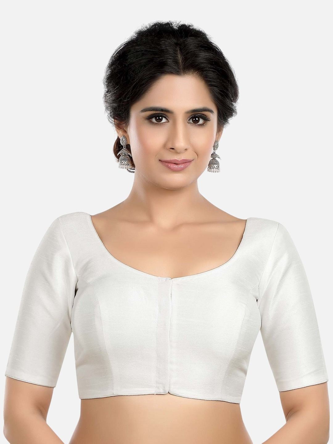 

neckbook Kora Silk Round Neck Saree Blouse, White