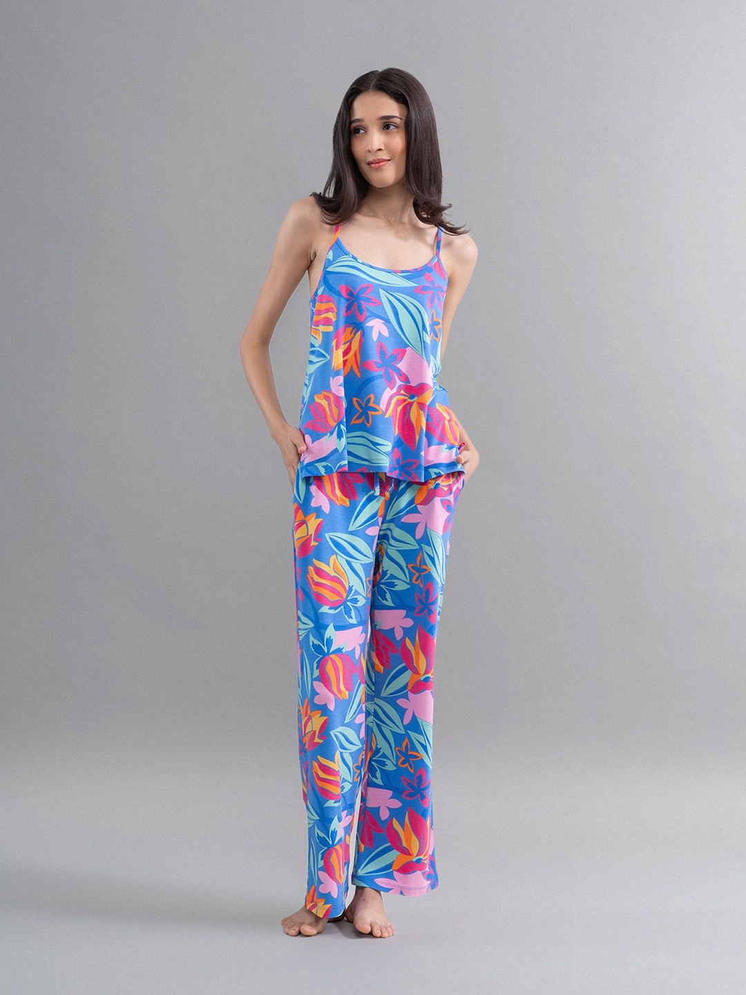 

necesera Women Shoulder Straps Floral Printed Top, Blue