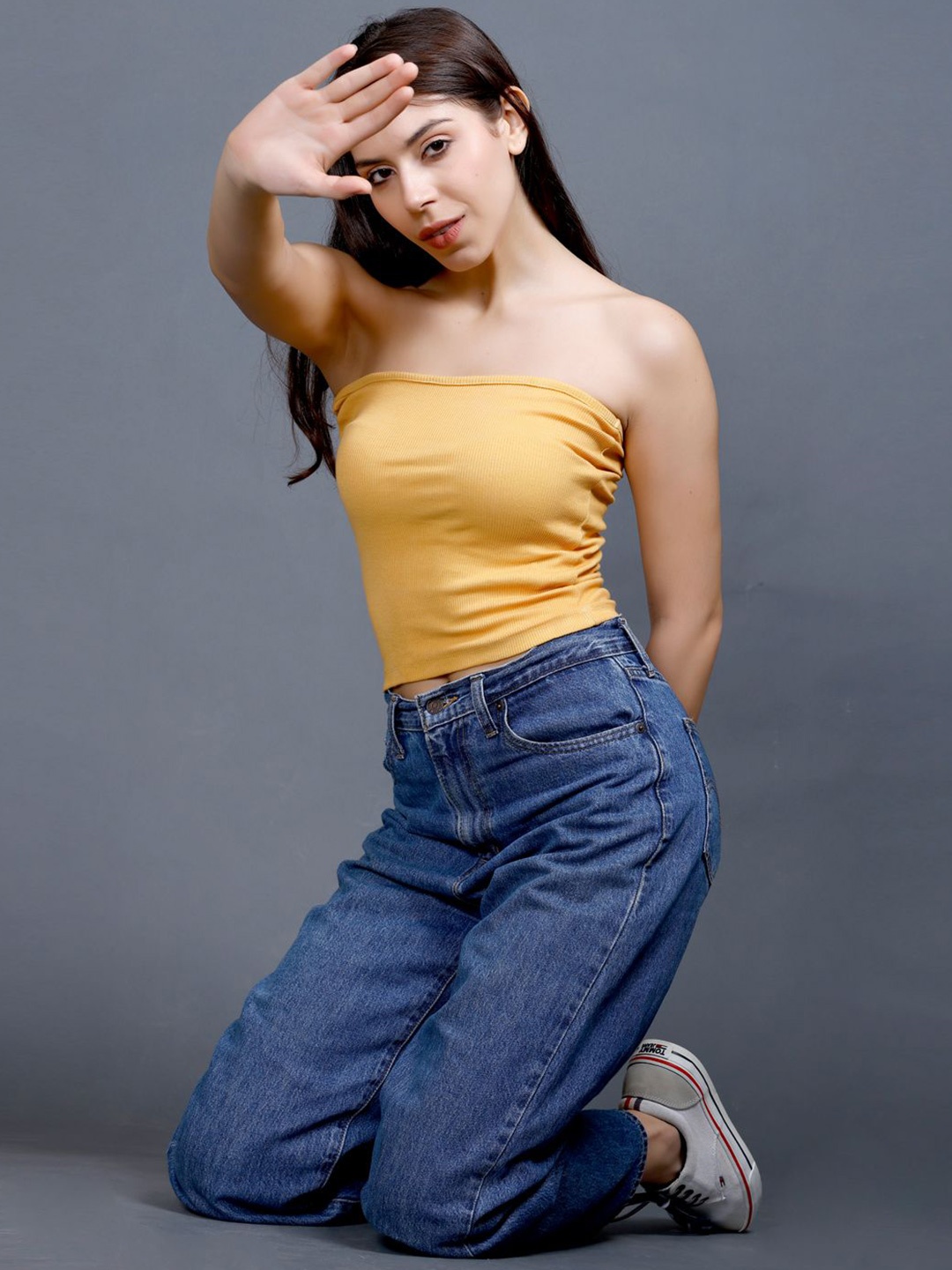 

MX Miazi Xchange Women Strapless Cotton Crop Top, Mustard