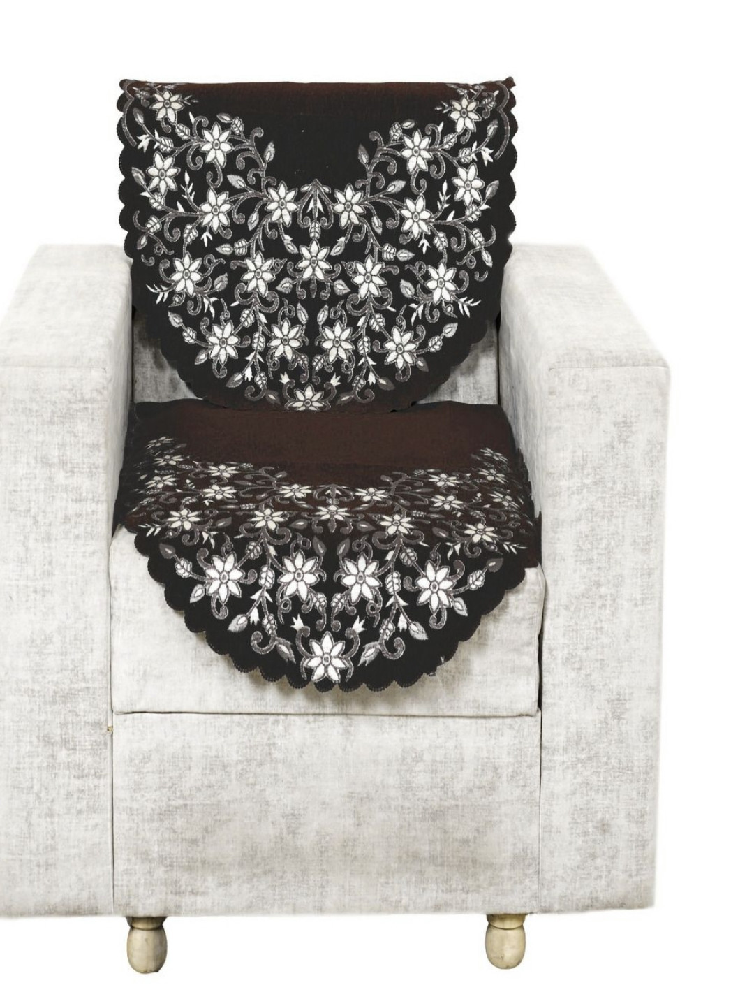 

Fashion Throw Coffee Brown 2 Pieces Floral Embroidered Single Seater Jacquard Sofa Covers