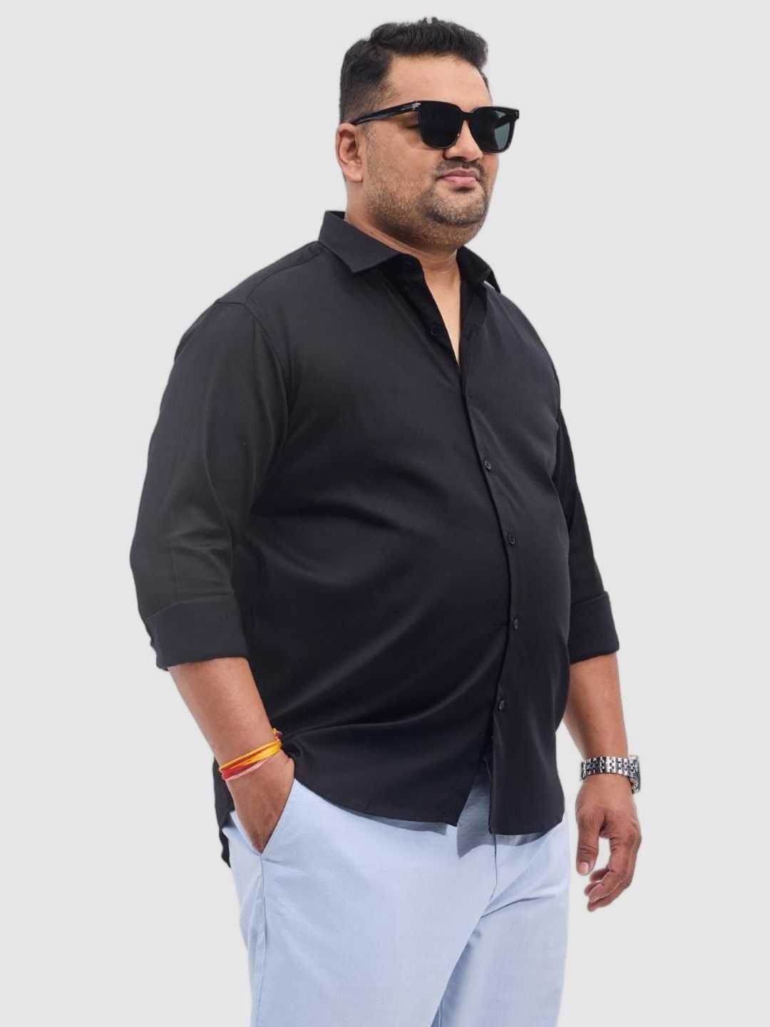 

Snitch Men Plus Size Classic Fit Spread Collar Solid Cotton Casual Shirt, Black