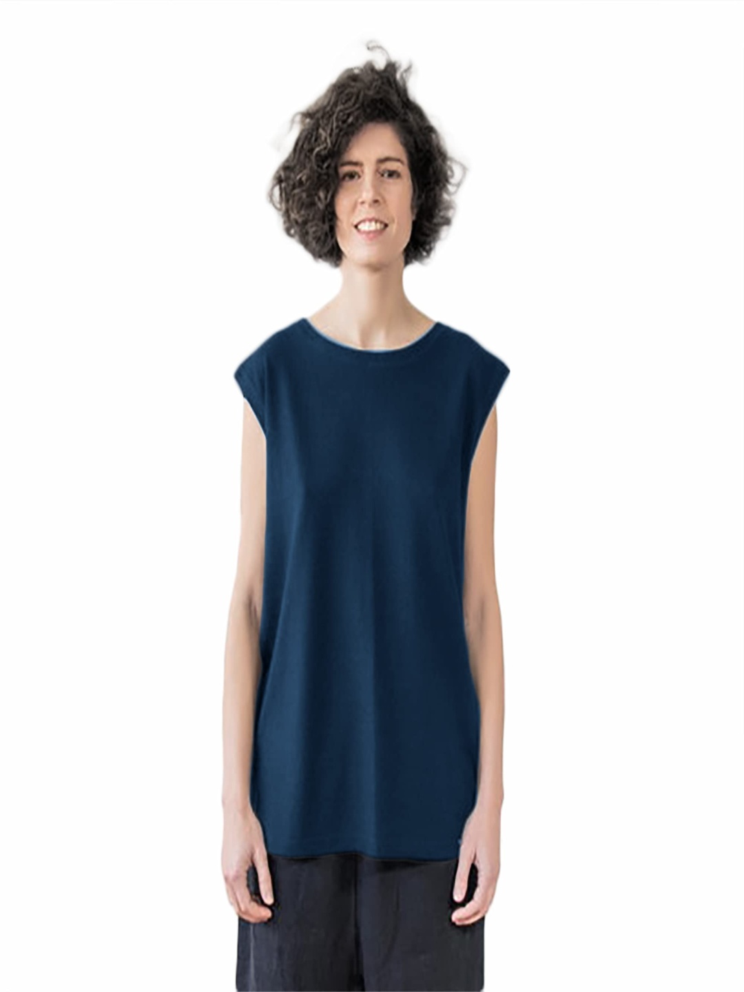 

NOTWILD Women Solid Round Neck Cotton T-shirt, Navy blue