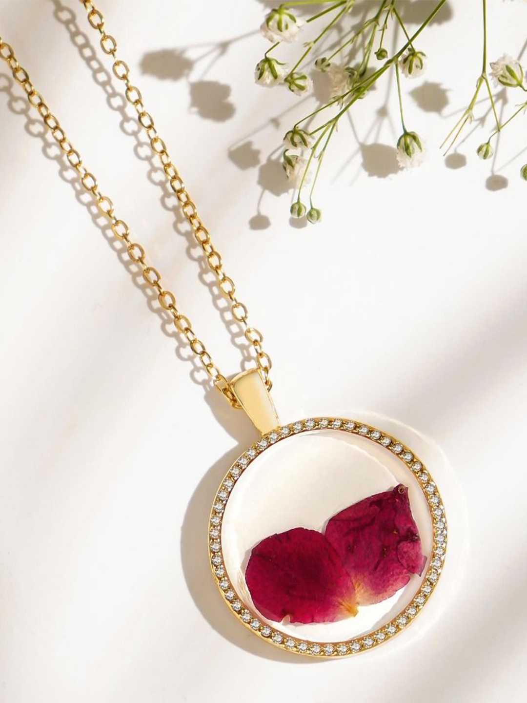 

EVERSTYLISH Bloom And Blush Anti-Tarnish Circular Shaped Pendants with Chains, Gold