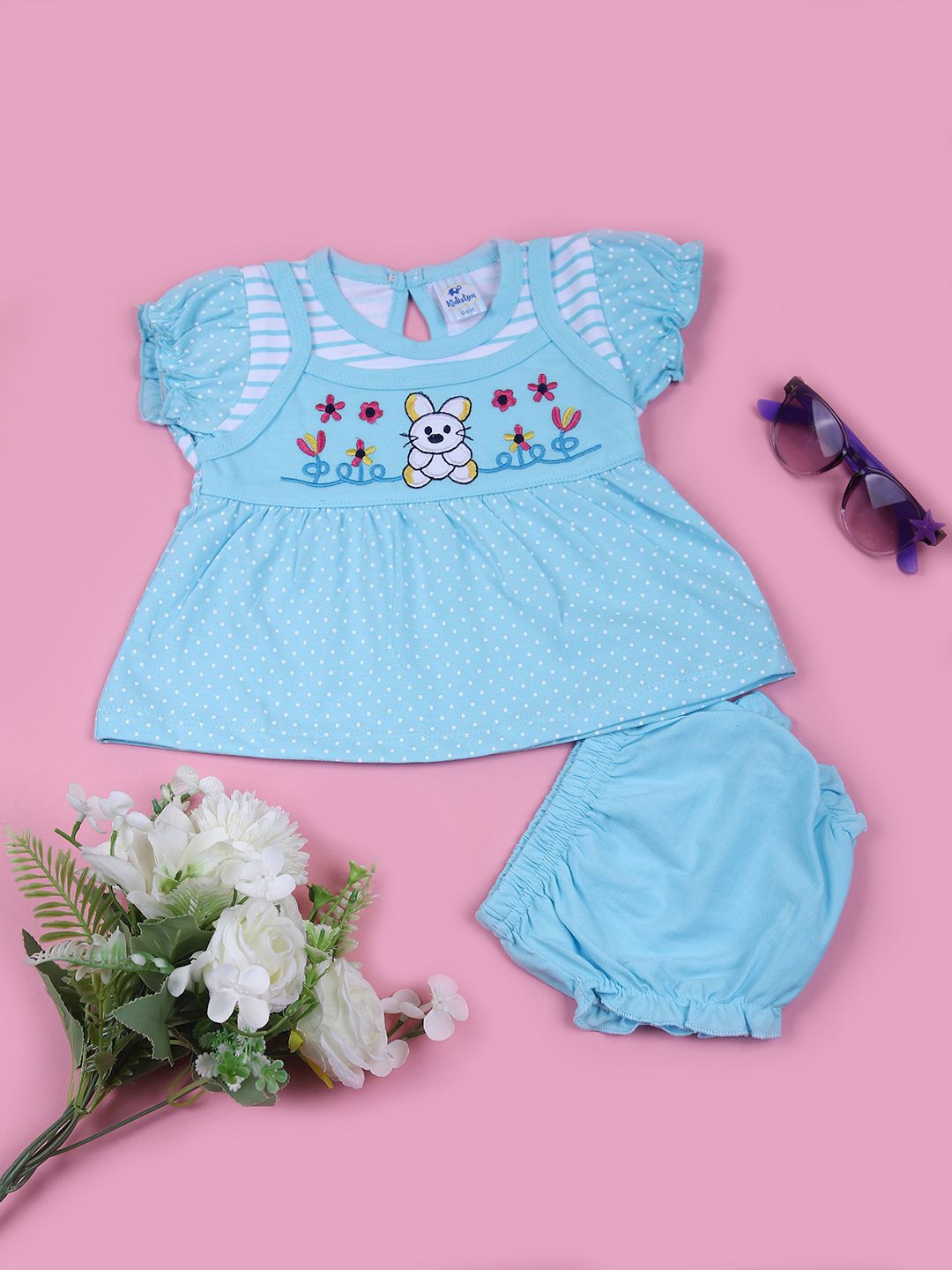 

V-Mart Polka Dot Print Fit & Flare Dress, Blue