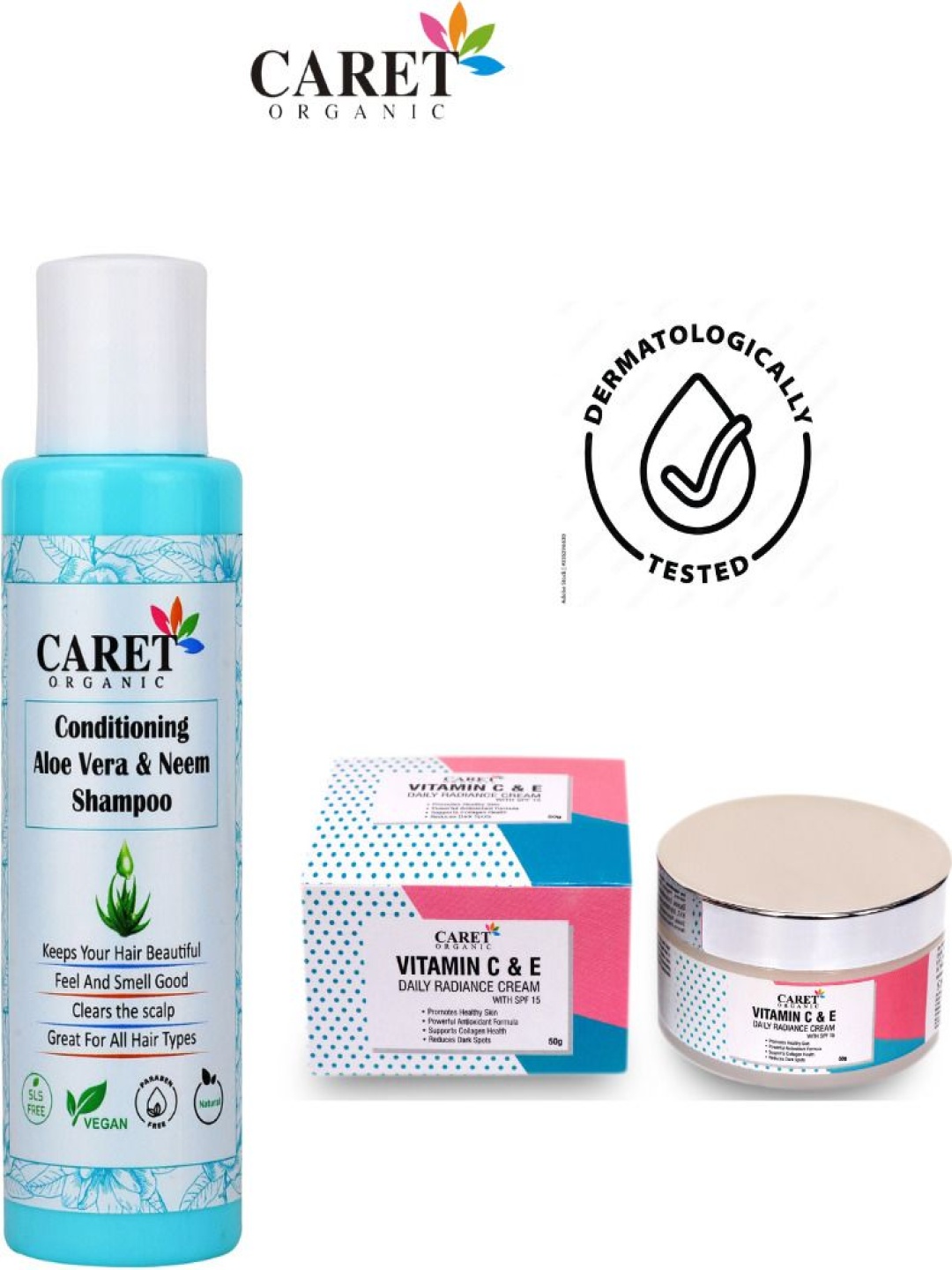 

CARET ORGANIC Set Of 2 Aloe Vera & Neem Shampoo 100 ml & Vitamin C Cream 50 g, Multi