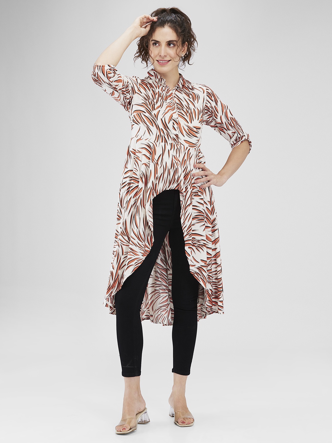 

Iti Animal Print Fit & Flare Midi Dress, Off white