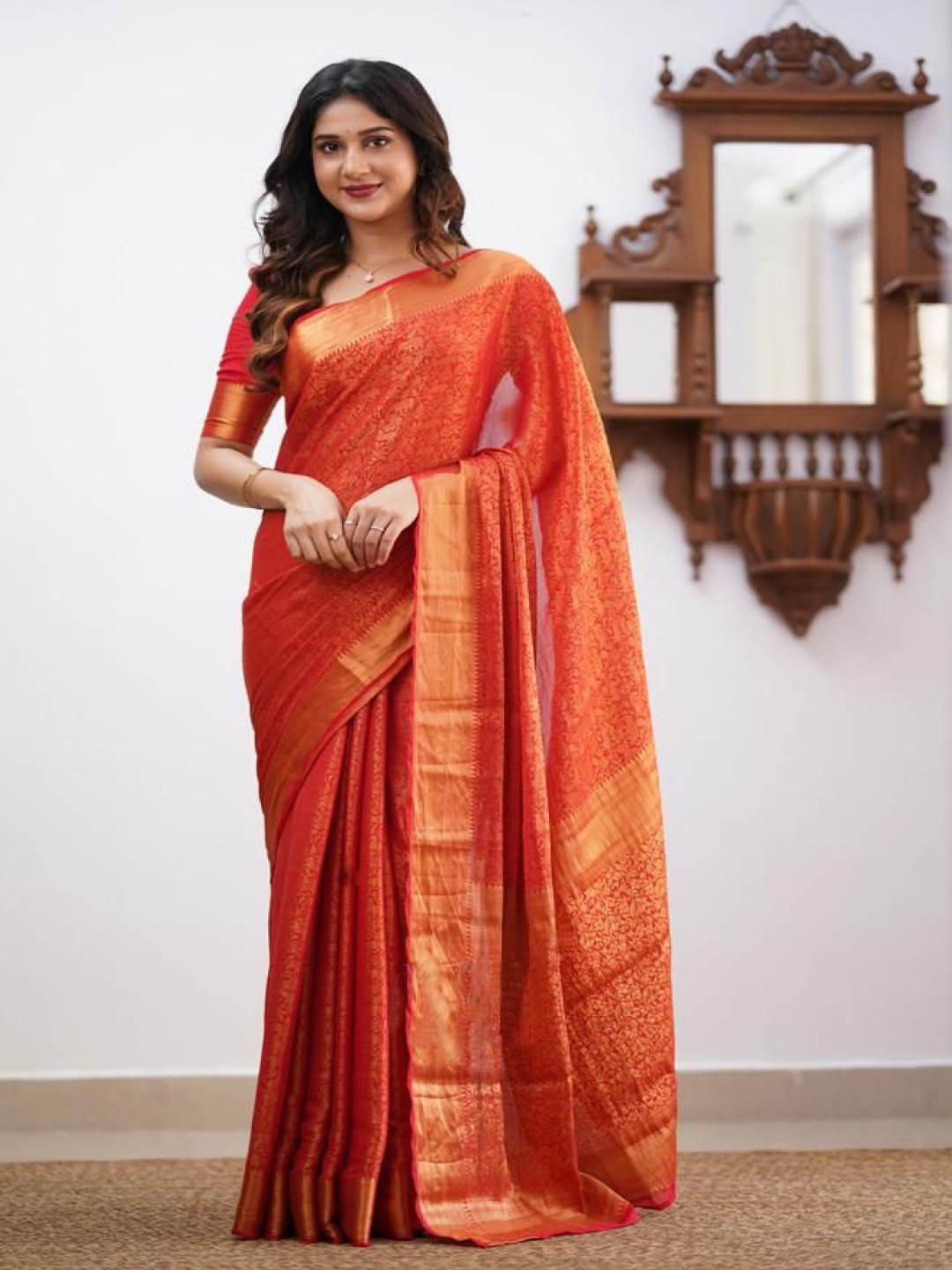 

Manu Designer Woven Design Saree With Blouse Piece, Orange