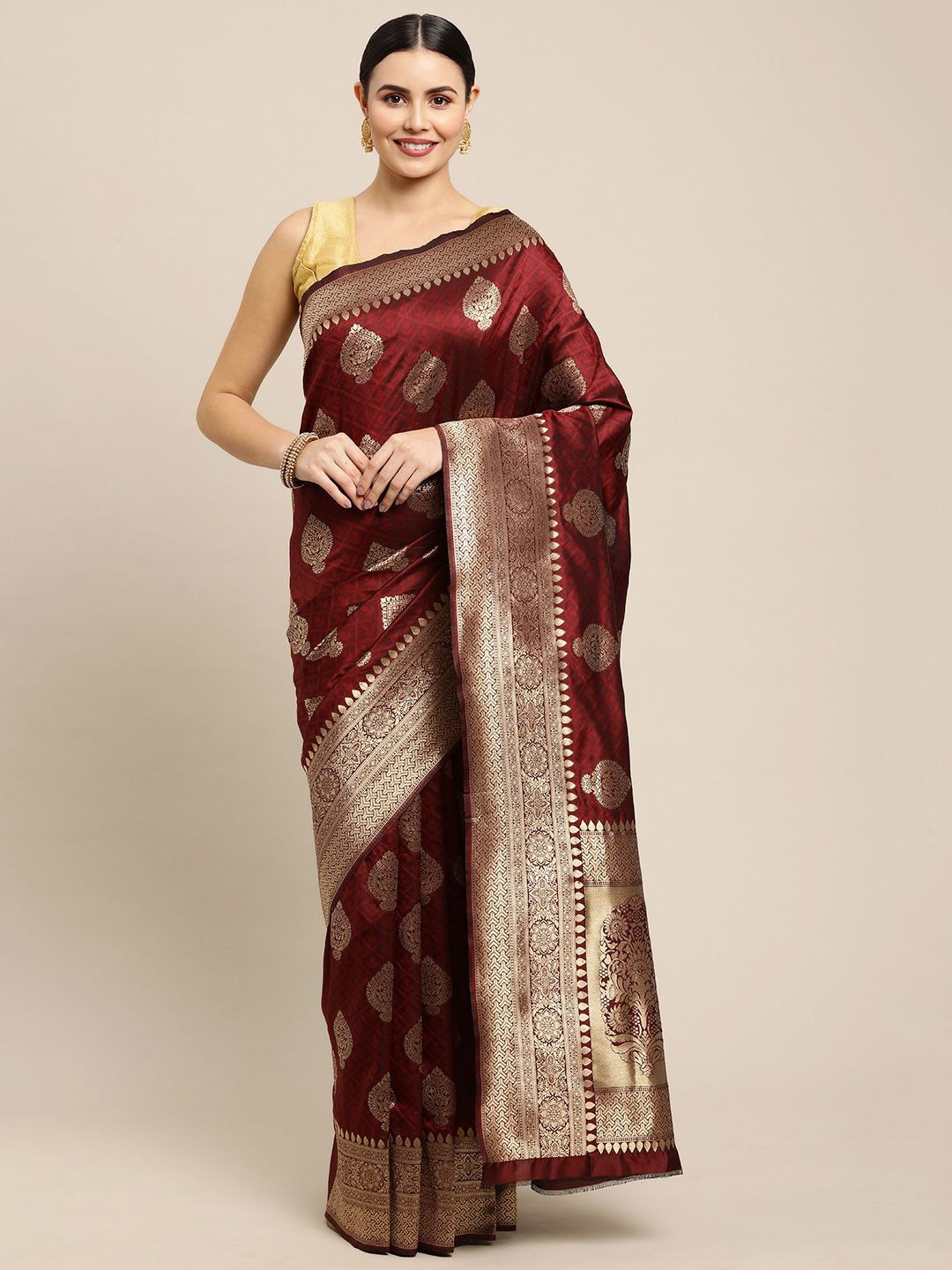 

amirat Ethnic Mofits Woven Design Zari Pure Silk Banarasi Saree, Maroon