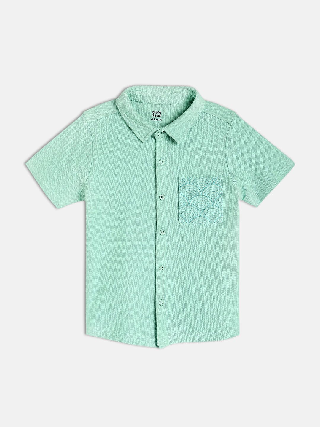 

MINI KLUB Boys Spread Collar Textured Cotton Casual Shirt, Sea green