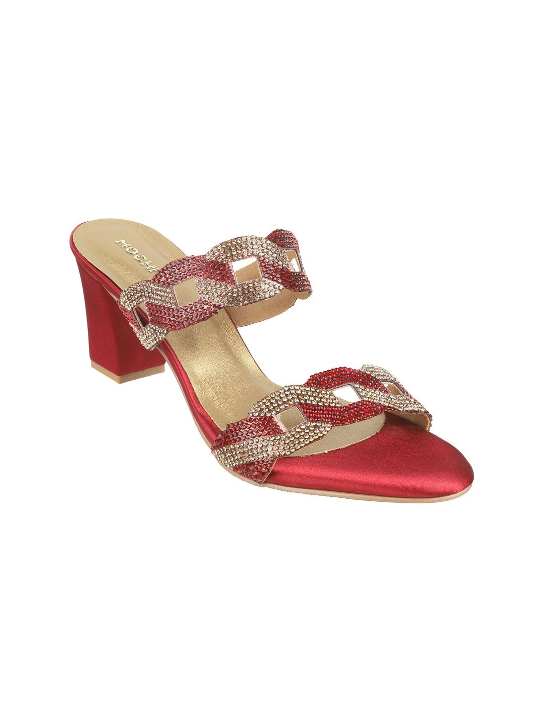 

Mochi Women Embellished Block Mules, Maroon