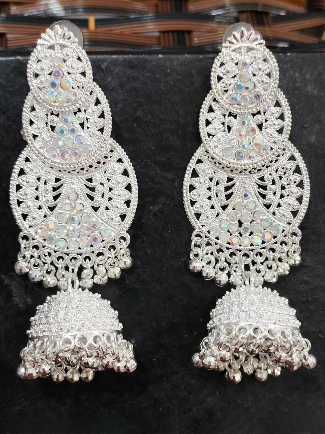 

JMBW INTERNATIONAL Sterling Silver Artificial Stones Studded And Beaded Drop Earrings