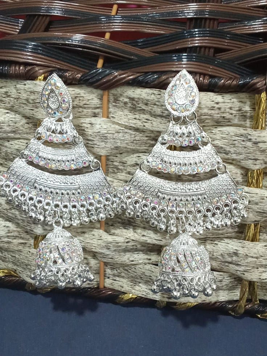 

JMBW INTERNATIONAL Sterling Silver-Plated Artificial Stones Studded & Beaded Drop Earrings