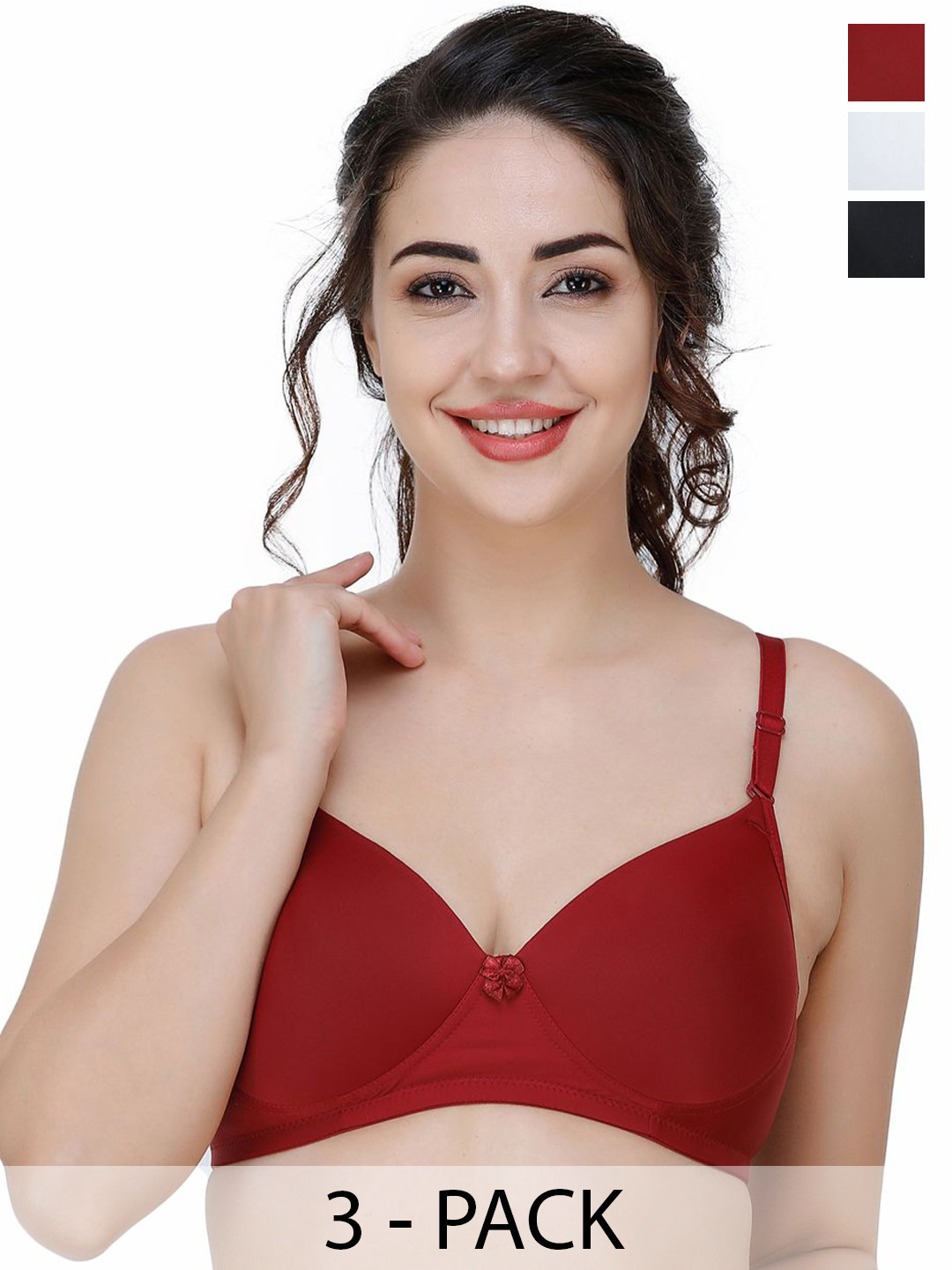 

College Girl Pack Of 3 Full Coverage Lightly Padded Underwired T-shirt Bra, Maroon