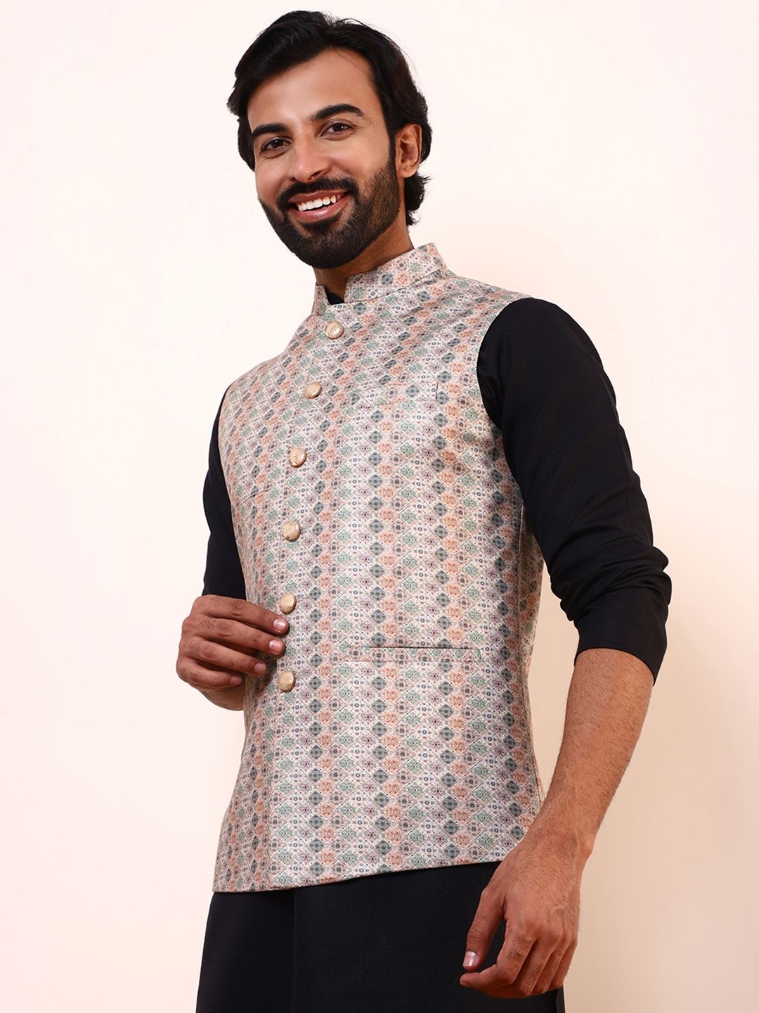 

Satwaa Printed Nehru Jacket, Green