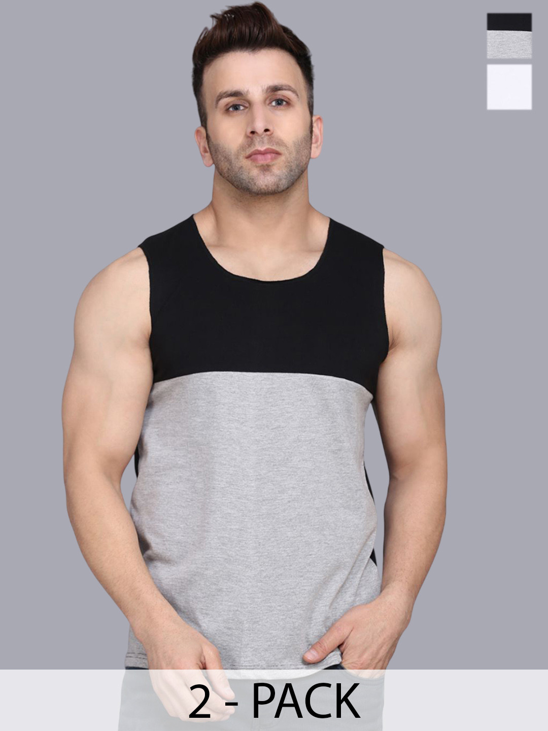 

WOOSTRO 2-Pcs Ultra-Soft Innerwear Vests RS26 COMBO (BLKGRY) (WHITE), Black