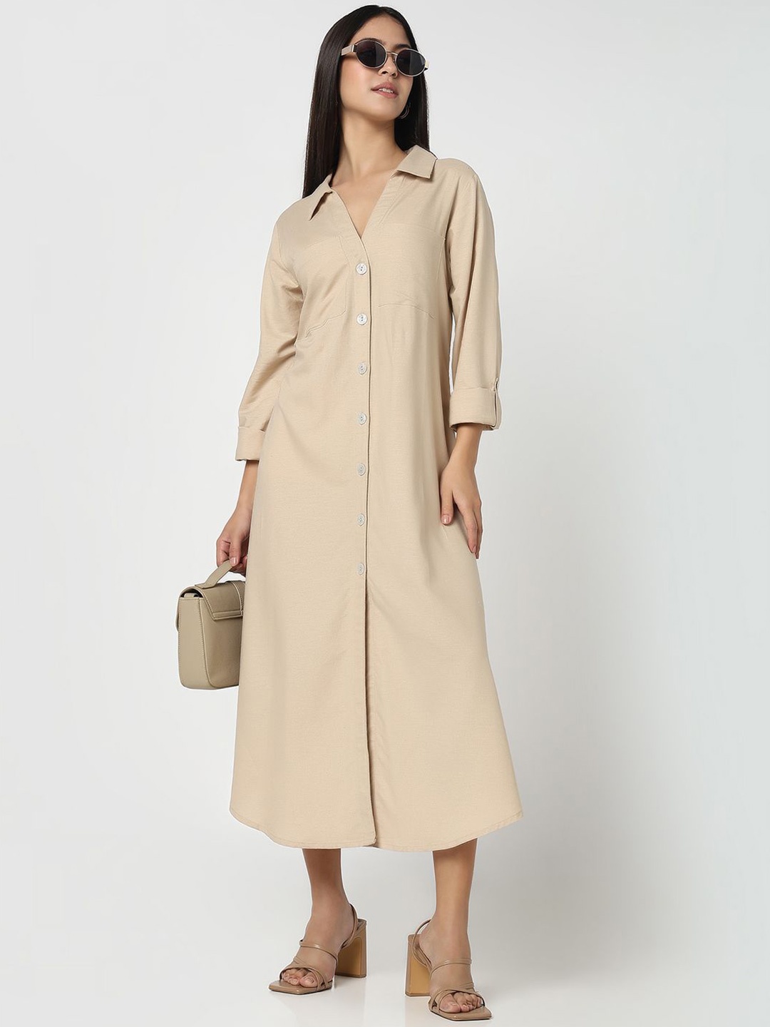 

R&B Shirt Maxi Dress, Beige