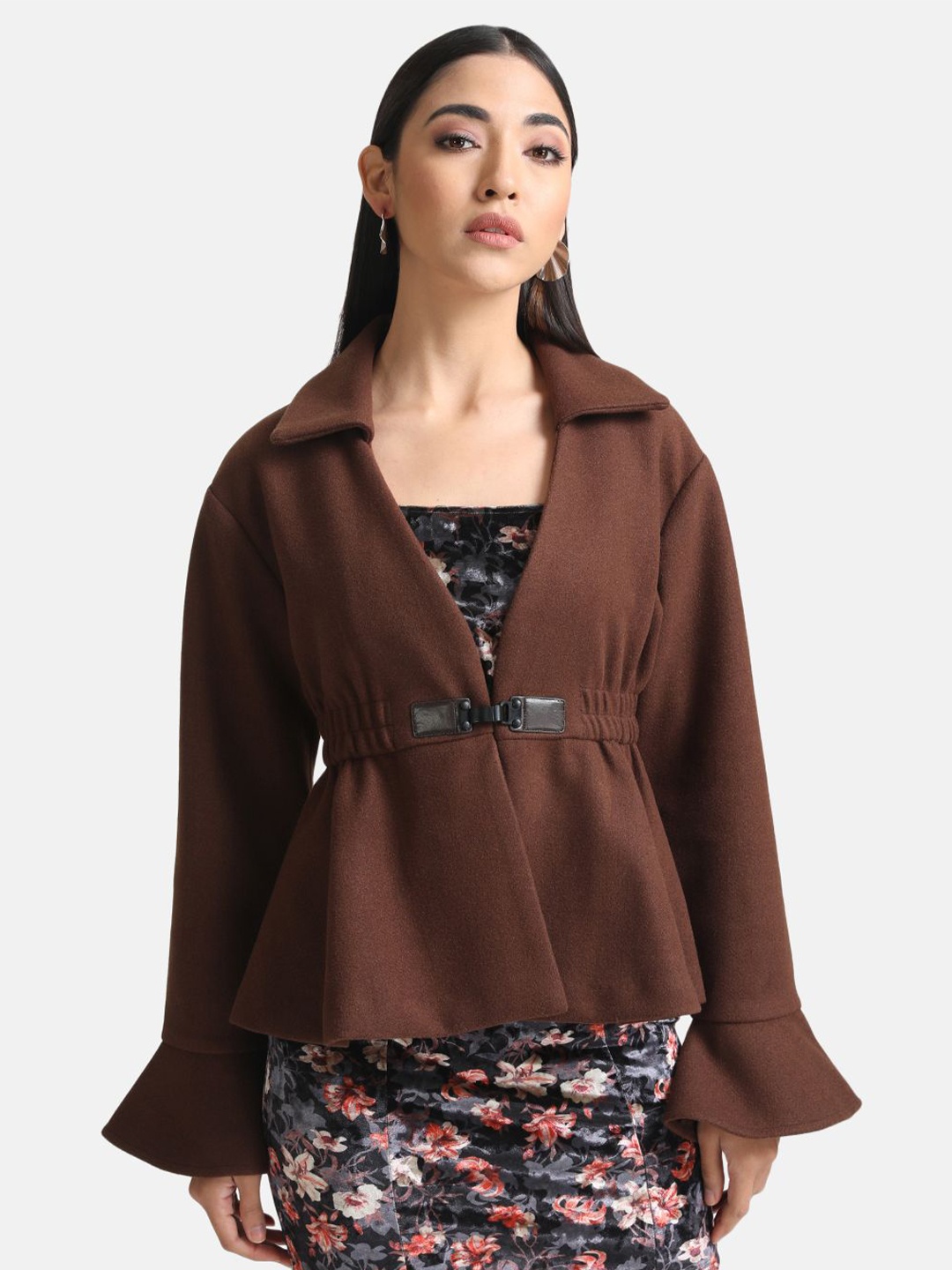 

Kazo Women Spread Collar Solid Casual Tailored Jacket, Brown