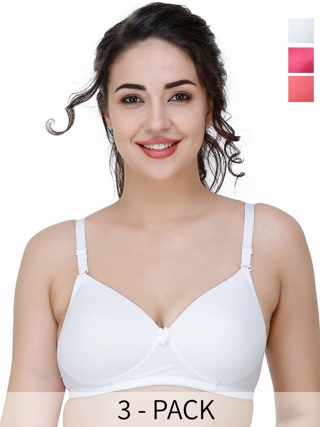 

College Girl Women Pack of 3 Full Coverage Lightly Padded T-shirt Bra, White
