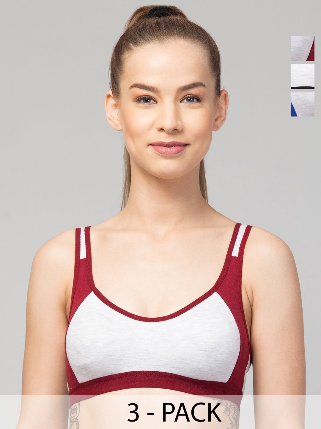 

ULLAS Women Pack of 3 Full Coverage Non Padded Sports Bra, Black