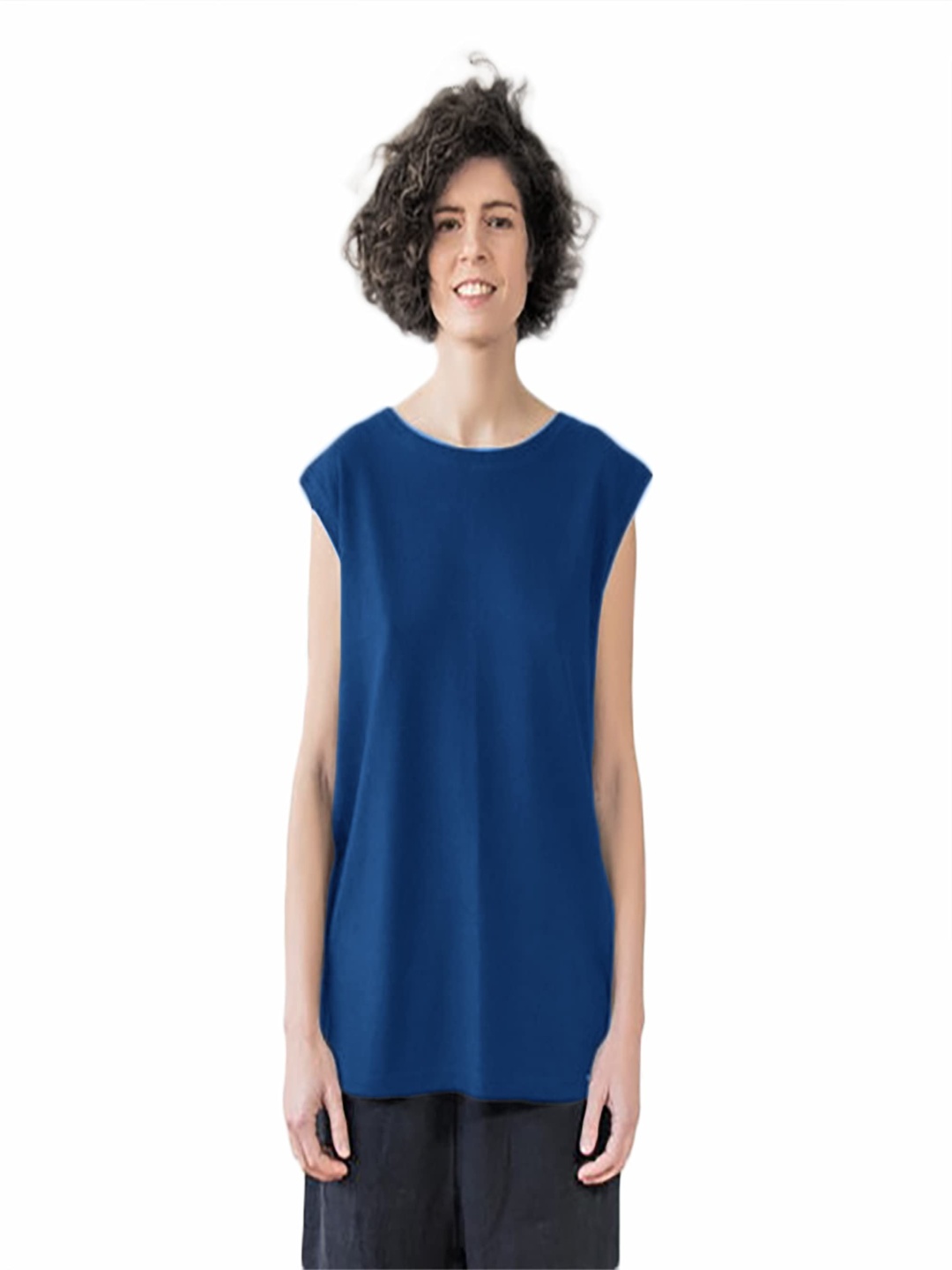 

NOTWILD Women Solid Round Neck Cotton T-shirt, Navy blue