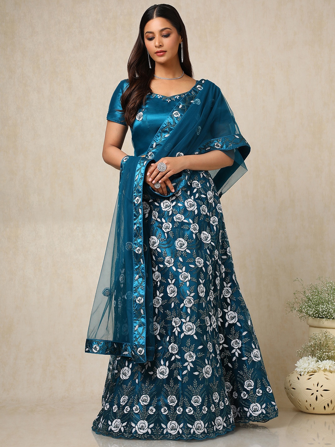 

Soch Embellished Sequinned Unstitched Lehenga & Blouse With Dupatta, Blue