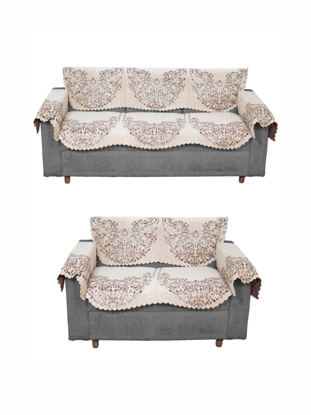 

Fashion Throw Beige & Brown 8 Pieces Floral Printed Jacquard Sofa Covers With Arms