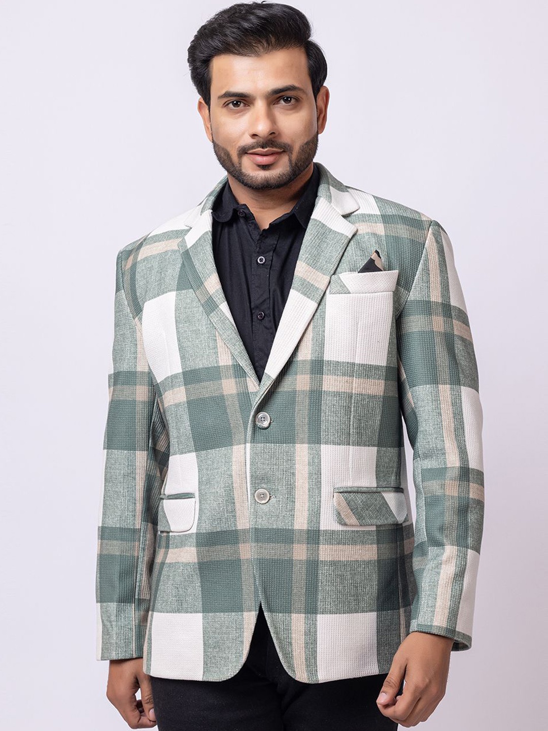 

GEE 5 Checked Single Breasted Formal Blazer, Green