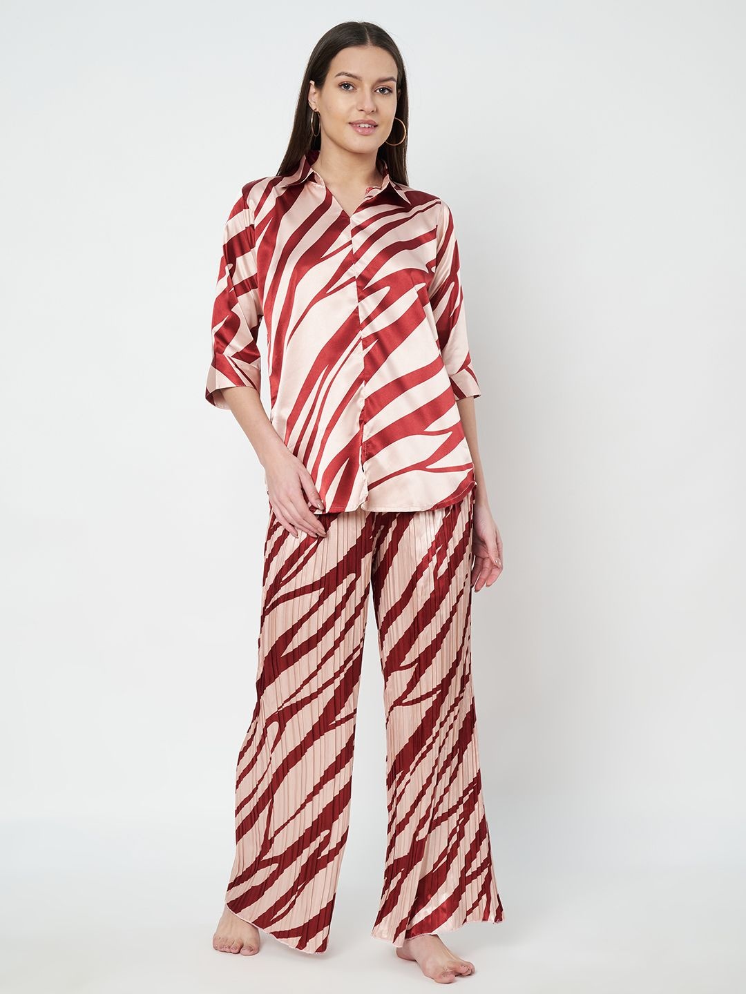

KOI SLEEPWEAR Women Abstract Printed Night suit, Red