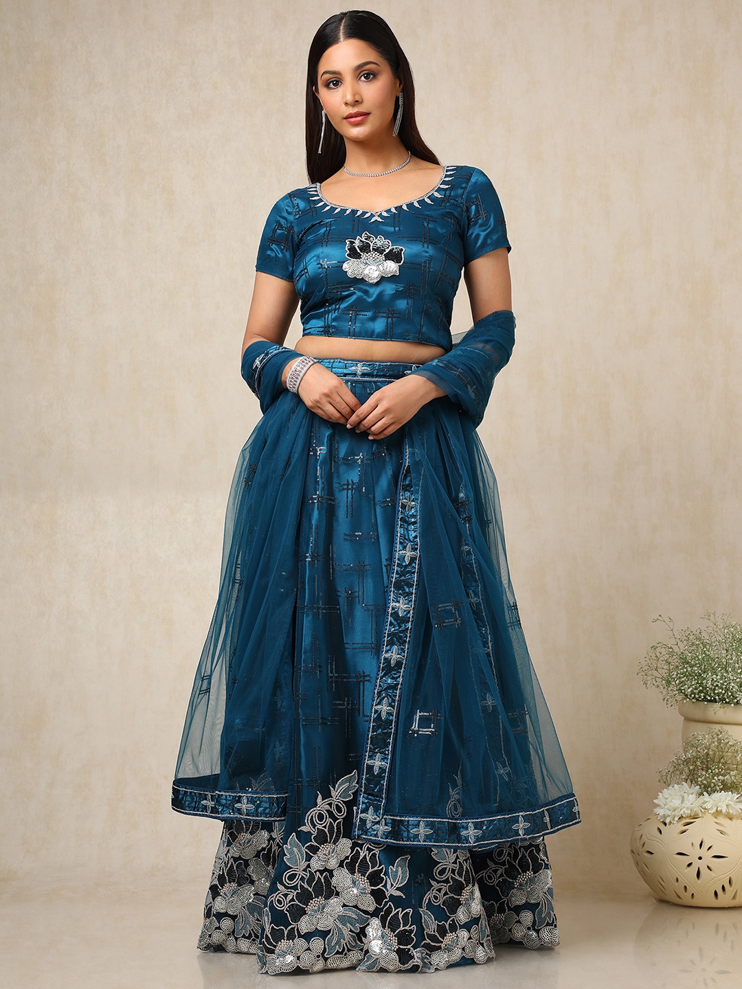 

Soch Embellished Sequinned Unstitched Lehenga & Blouse With Dupatta, Blue