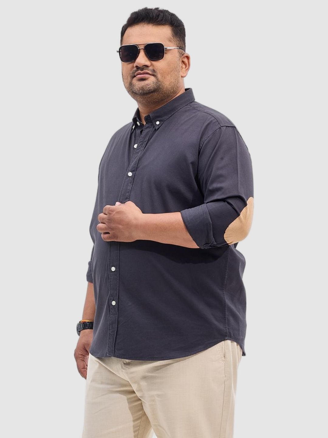 

Snitch Men Plus Size Classic Fit Button-Down Collar Solid Cotton Casual Shirt, Navy blue