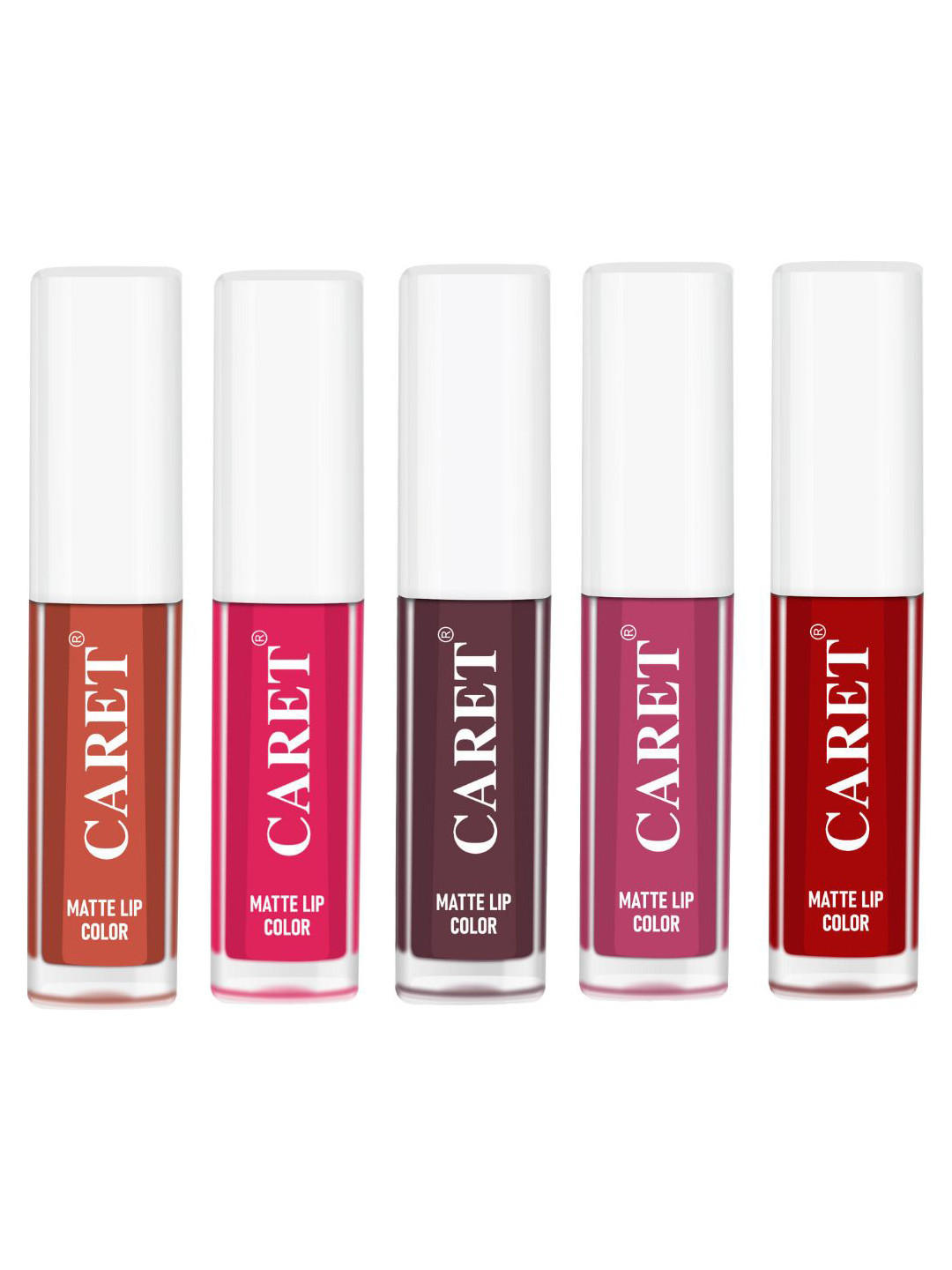 

CARET ORGANIC Set Of 5 Super-Pigmented Liquid Matte Lipsticks -2ml Each -6-4-7-8-3, Pink
